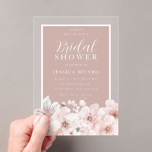 Stoffig Roze Bloemen Waterverf Lijst Vrijgezellenf Acryl Uitnodigingen (Insitu (Draagbaar))