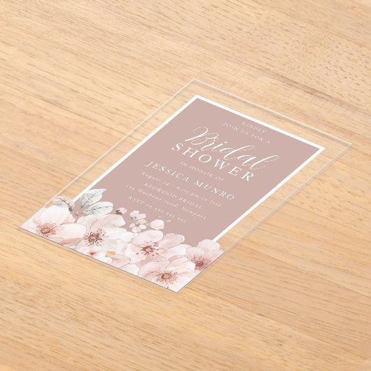 Stoffig Roze Bloemen Waterverf Lijst Vrijgezellenf Acryl Uitnodigingen (Laagn)