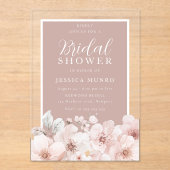 Stoffig Roze Bloemen Waterverf Lijst Vrijgezellenf Acryl Uitnodigingen (Voorkant)