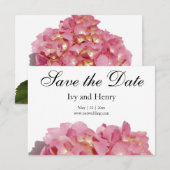 Stoffig roze bloemig Roos hortensia Save The Date (Voorkant / Achterkant)