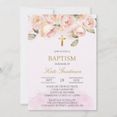 Stoffig roze bloemig Spaans doopsel Uitnodiging (Voorkant)