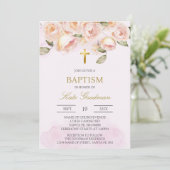 Stoffig roze bloemig Spaans doopsel Uitnodiging (Staand voorkant)