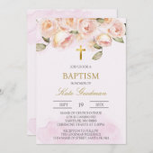 Stoffig roze bloemig Spaans doopsel Uitnodiging (Voorkant / Achterkant)