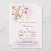 Stoffig roze bloemig Spaans doopsel Uitnodiging (Voorkant)