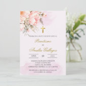 Stoffig roze bloemig Spaans doopsel Uitnodiging (Staand voorkant)