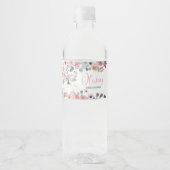 Stoffig roze bloemig wit pompoen Baby shower Waterfles Etiket (Voorkant)