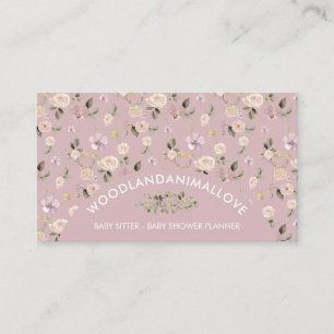 Stoffig roze bloempatroon botanische babysitter visitekaartje