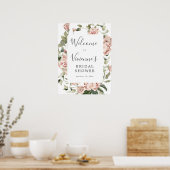 Stoffig roze bloemrijke bruidsbruiloft welkomstbor poster (Keuken)
