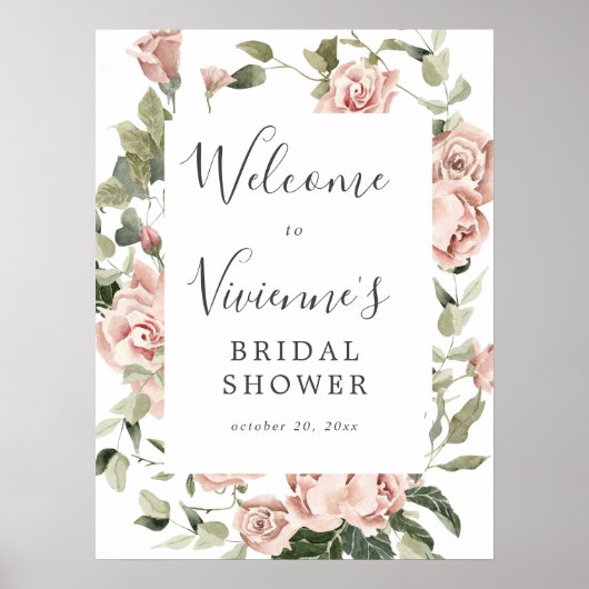 Stoffig roze bloemrijke bruidsbruiloft welkomstbor poster (Voorkant)