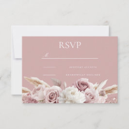 Stoffig Roze & Blush Roos Bloemen Huwelijk RSVP Kaartje