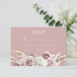 Stoffig Roze & Blush Roos Bloemen Huwelijk RSVP Kaartje