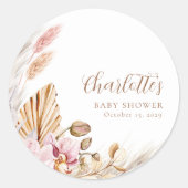 Stoffig Roze Boheems Pampasgras | BABY SHOWER Ronde Sticker (Voorkant)