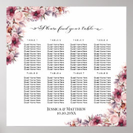 Stoffig Roze Boho Bloemen 8 Tafels Trouwstoelen Poster