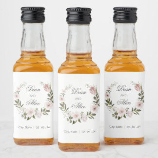 Stoffig Roze Boho Bloemen Water Kleur Pastel Bruil Likeurfles Etiket