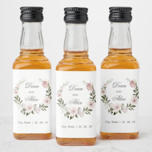 Stoffig Roze Boho Bloemen Water Kleur Pastel Bruil Likeurfles Etiket (Flessen)