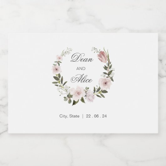 Stoffig Roze Boho Bloemen Water Kleur Pastel Bruil Likeurfles Etiket (Enkel label)