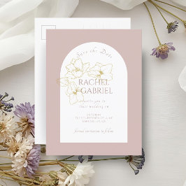 Stoffig Roze | Boho Boog Gouden Bloem Bruiloft Briefkaart