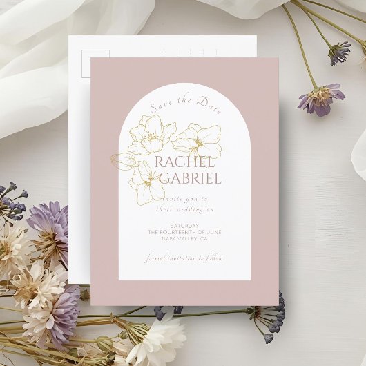 Stoffig Roze | Boho Boog Gouden Bloem Bruiloft  Briefkaart
