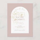 Stoffig Roze | Boho Boog Gouden Bloem Bruiloft  Briefkaart (Voorkant)