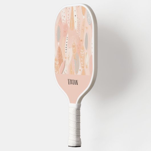 Stoffig Roze Boho Botanische Abstract Gepersonalis Pickleball Paddle (Links)