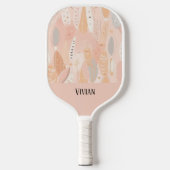 Stoffig Roze Boho Botanische Abstract Gepersonalis Pickleball Paddle (Voorkant)
