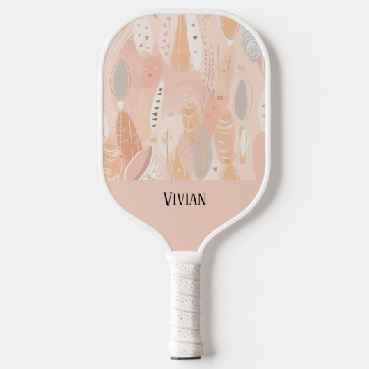 Stoffig Roze Boho Botanische Abstract Gepersonalis Pickleball Paddle (Voorkant)
