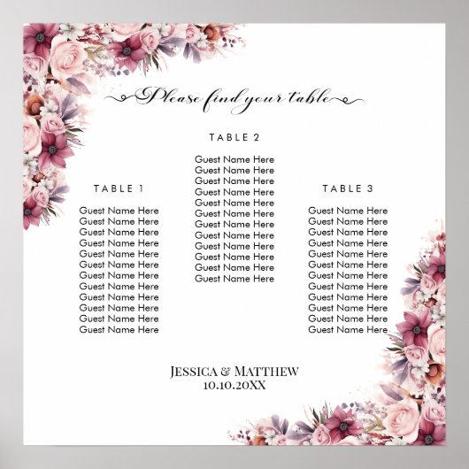 Stoffig Roze Boho Floral 3 Tafels Trouwstoelen Fo Poster (Voorkant)
