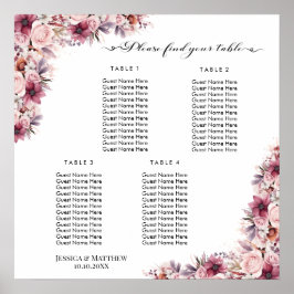 Stoffig Roze Boho Floral 4 Tafels Trouwstoelen Poster