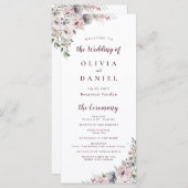 Stoffig roze boho florale rustieke bruiloft progra menu (Voorkant / Achterkant)