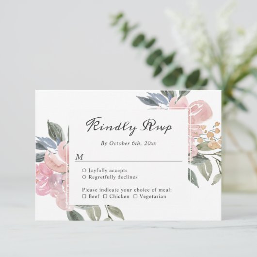 Stoffig Roze Botanische Bloemen Rustiek Elegant RS RSVP Kaartje (Staand voorkant)