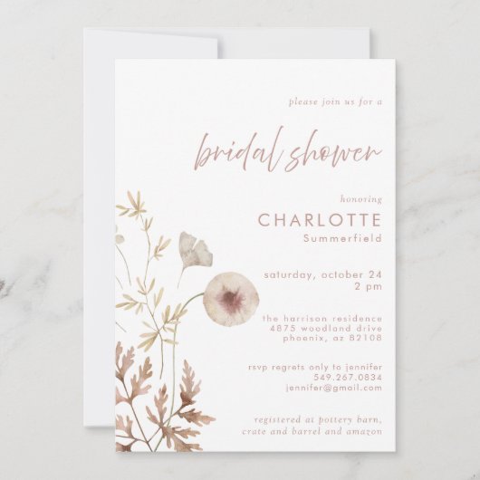 Stoffig Roze Botanische Bloemen Vrijgezellenfeest Kaart (Voorkant)