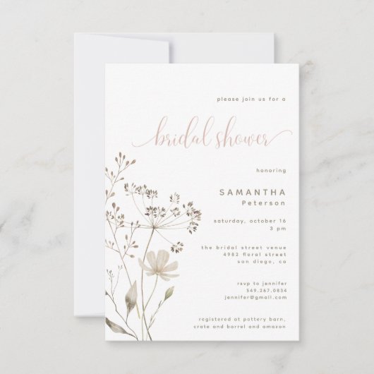 Stoffig Roze Botanische Bloemen Vrijgezellenfeest Kaart (Voorkant)