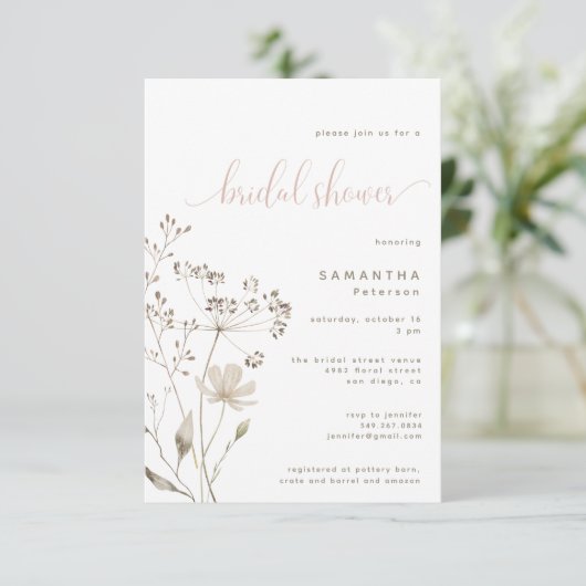 Stoffig Roze Botanische Bloemen Vrijgezellenfeest Kaart (Staand voorkant)