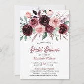 Stoffig Roze Bourgogne Bloemen Foto Vrijgezellenfe Kaart (Voorkant)