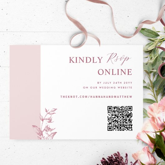 Stoffig Roze, Bourgogne Elegante QR Code RSVP Brui Informatiekaartje