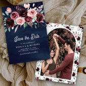 Stoffig Roze Bourgondië Bloemen Marine Blauw Huwel Save The Date