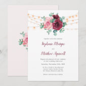 Stoffig Roze Bourgondië Eucalyptus Lights bruiloft Kaart (Voorkant / Achterkant)