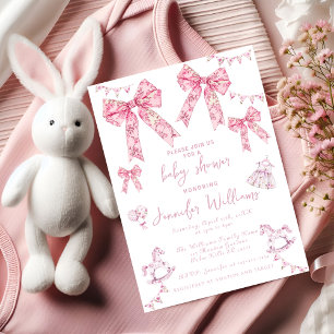  Stoffig Roze Bow Bloemen Toile Baby shower Kaart