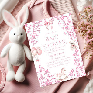  Stoffig Roze Bow Bloemen Toile Baby shower Kaart