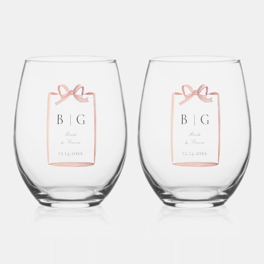Stoffig Roze Bow Stemloos Wijnglas Zonder Voet (Voorkant)