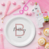 Stoffig Roze Bruid Monogram Papieren Bordje (Feest)