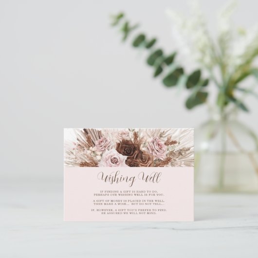 Stoffig roze bruin bloemblaadjes gras goed wensend informatiekaartje (Staand voorkant)