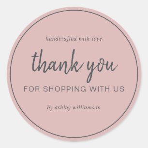 Stoffig Roze Chic Script Bedankt voor uw aankoop Ronde Sticker
