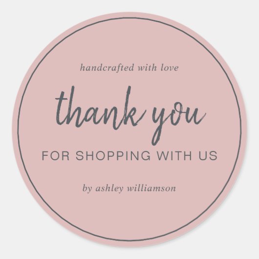 Stoffig Roze Chic Script Bedankt voor uw aankoop Ronde Sticker (Voorkant)