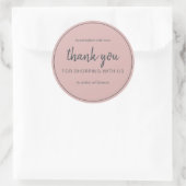 Stoffig Roze Chic Script Bedankt voor uw aankoop Ronde Sticker (Tas)
