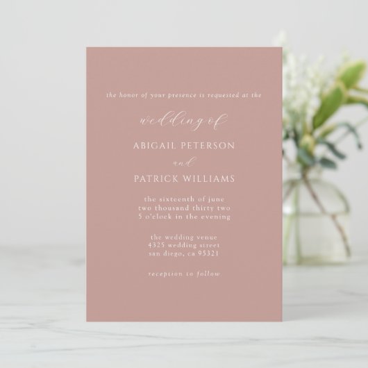 Stoffig Roze Classic Minimal Wedding Kaart (Staand voorkant)