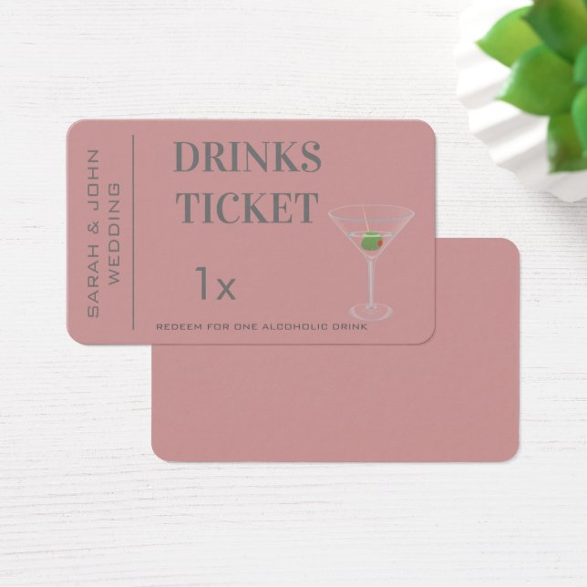 Stoffig Roze Eenvoudige Drink Ticket Trouwreceptie Visitekaartje (Bureau)