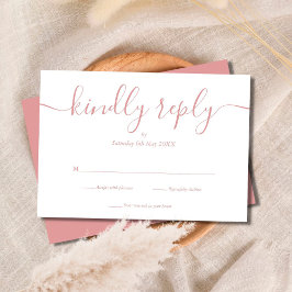 Stoffig Roze Eenvoudige Elegante Script RSVP Kaartje