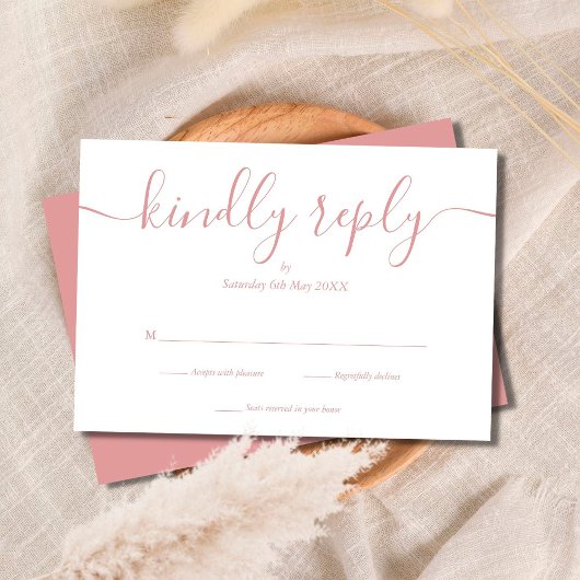 Stoffig Roze Eenvoudige Elegante Script RSVP Kaartje