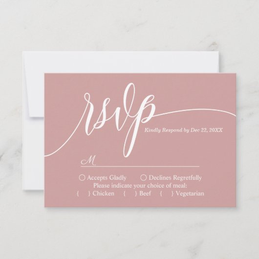 Stoffig Roze Eenvoudige Script Trouw RSVP Kaart (Voorkant)